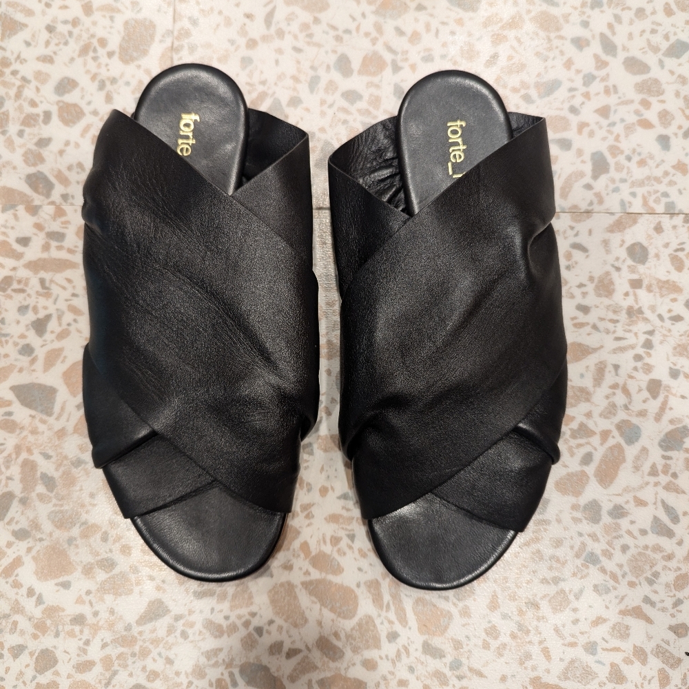 Forte Forte Crossover Flat Sandal in Black